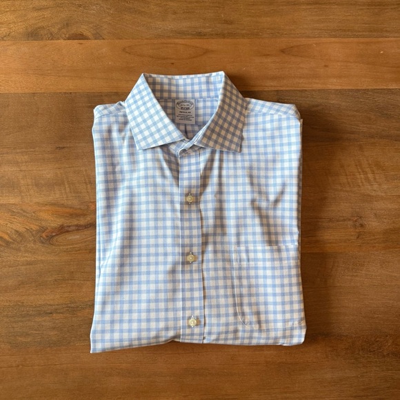 Brooks Brothers Light Blue and White Checkered Dress Sport Shirt - button up - Picture 1 of 7